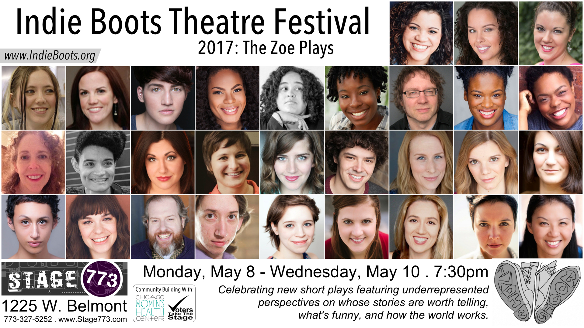 Indie Boots Theatre Festival 2017: The Zoe Plays postcard with actor headshots